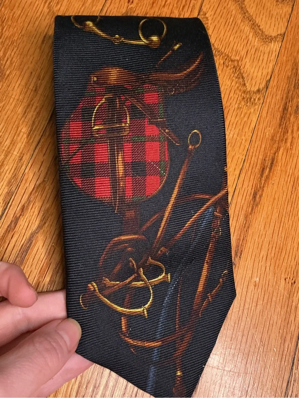 Vintage Polo by Ralph Lauren Equestrian Silk Tie Riding Saddle Horse Plaid